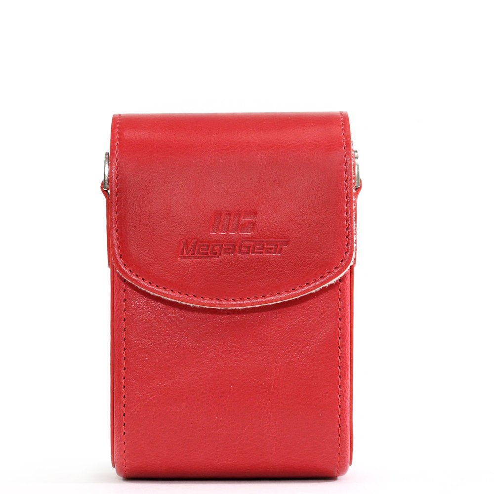 MegaGear Premium Leather Camera Case with Strap for Samsung WB350F - Protective Cover, Convenient Access, Stylish Design - Red