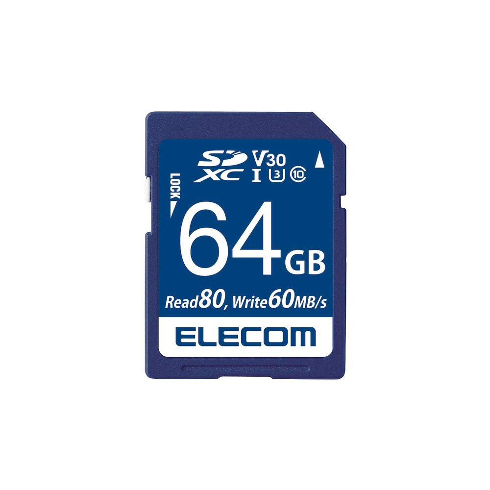 Elecom MF-FS064GU13V3R SDXC Card, Data Recovery Service, Supports Video Speed Class, UHS-I, U3, 80MB, s, 64GB