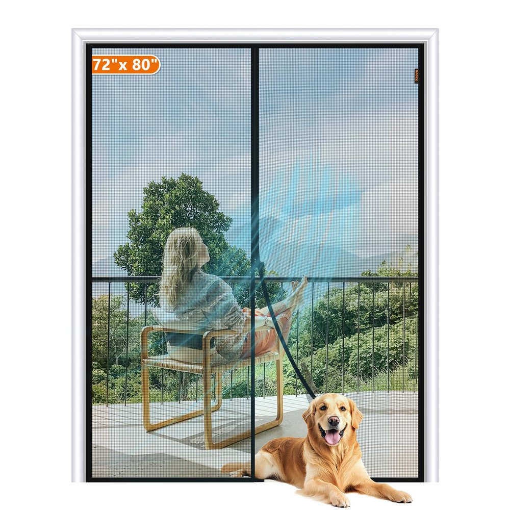 MAGZO Magnetic Screen Door Fits Door Size 72"x80", Hands-Free Mesh Gray