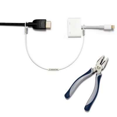 TetherTies Patented Pre-Assembled Adapter Ties - Anti-Theft Cable Locks for Tools, Dongles, Tethers, Computer adapters. Steel Cable, Security Lock, Easy Installation with Free Crimping Tool