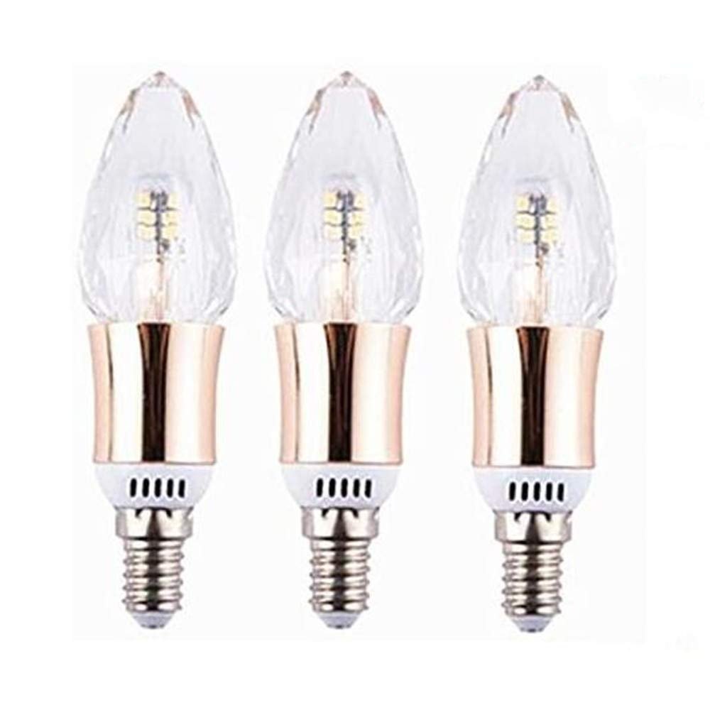 Best to Buy 6-pack Dimmable E12 Pure K9 Crystal WARM WAHITE 5W bulb 40-50W Incandescent Replacement,360 Omni-direction Candelabra ,510 Lumens candle Shape, Gold Crystal Alumium Lamp Body