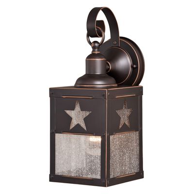 VAXCEL Ranger 13 in. H 1-Light Burnished Bronze Rustic Star Outdoor Wall Sconce Made of Durable Steel, Clear Seeded Glass Shade, LED Compatible, Use for Exterior Porch Patio Front Door or Garage