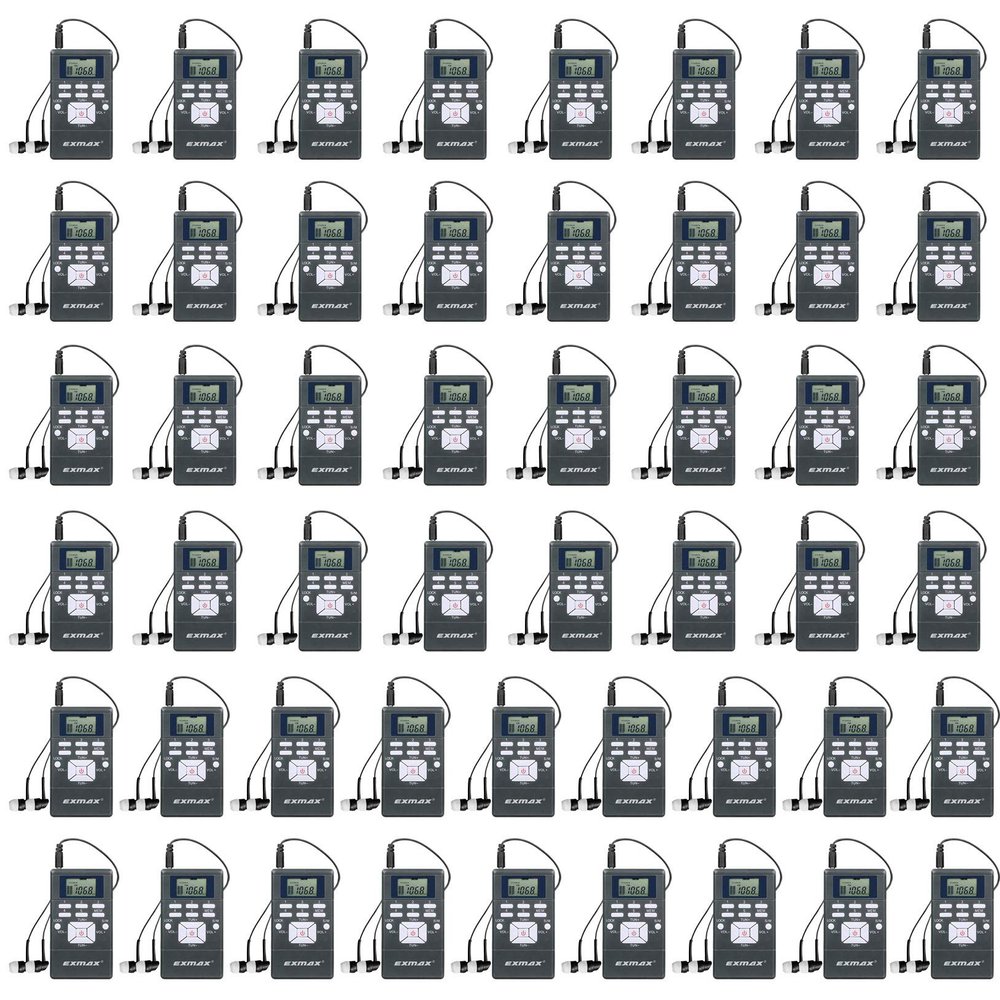 EXMAX EXG-108 Wireless Portable Pocket DSP FM Stereo Radio Digital Receiver with Mini LCD Clock Earphone for Tour Guide System Teaching Meeting - 50 Pack (Gray)