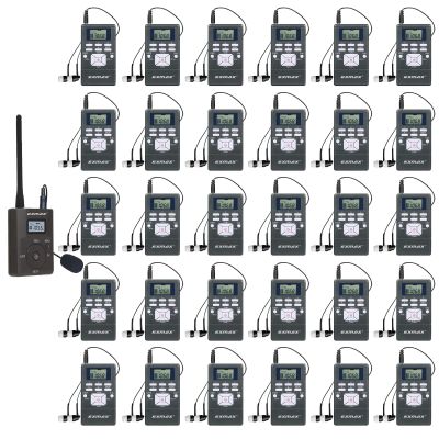 EXMAX EXG-108 Live Translator Device Wireless Microphone FM Radio Broadcast System for Social Distancing Tour Guide Teaching Meeting Training Church Parking Lot 1 Transmitter & 30 Receivers (Gray)