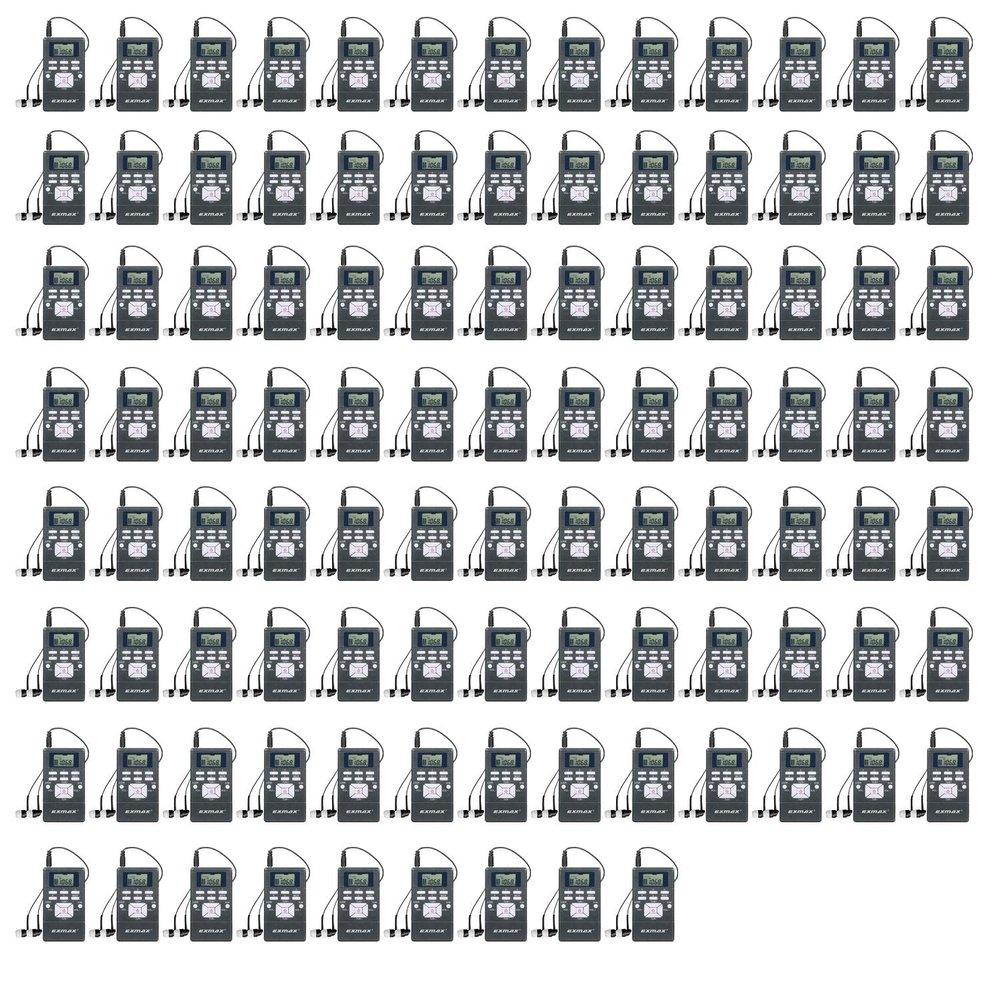 EXMAX EXG-108 Wireless Portable Pocket DSP FM Stereo Radio Digital Receiver with Mini LCD Clock Earphone for Tour Guide System Teaching Meeting - 100 Pack (Gray)