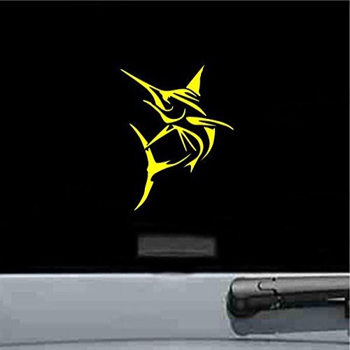 JS Artworks Marlin Jumping Fish Vinyl Decal Sticker (Yellow)