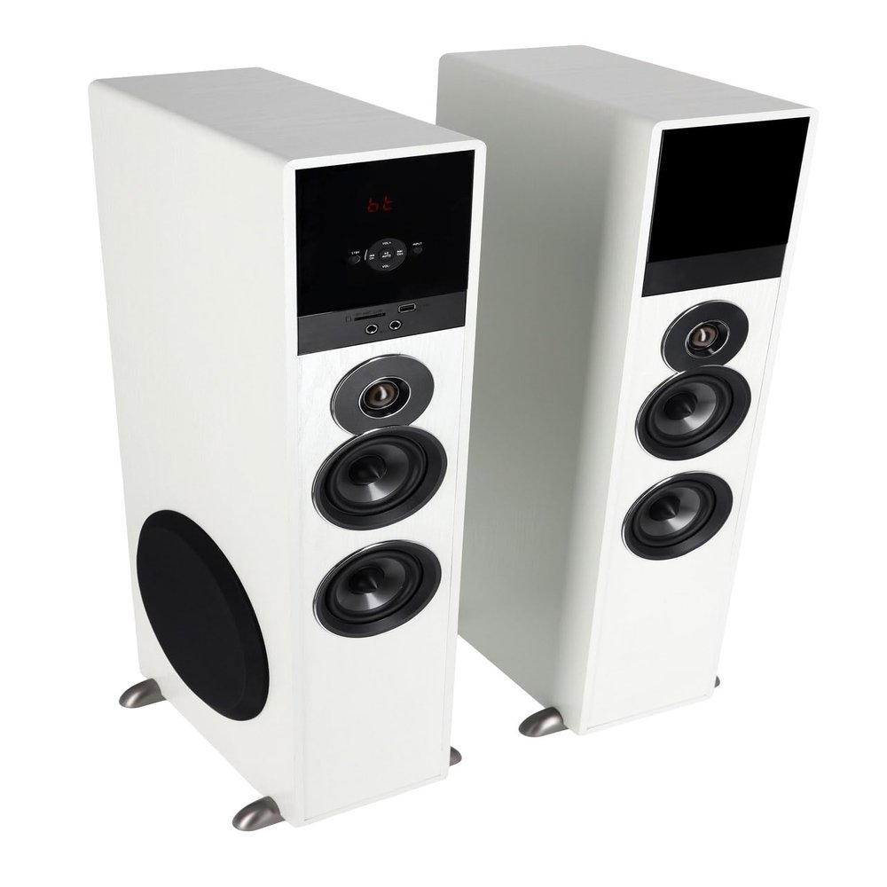 Rockville TM80W Powered Home Theater Tower Speaker System, White, 800W, 8" Subwoofers, Bluetooth, USB/SD Playback, FM Radio, Remote Control, Karaoke Ready, Perfect for Home Entertainment