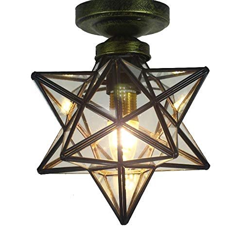 BLMM Clear Glass Star Flush Mount Moravian 8'' Star Ceiling Light Shade with E26 Bulb Close to Ceiling Light Fixtures for Indoor Restaurant Cafe Loft Bar Living Study Room Corridor Aisle (20cm)
