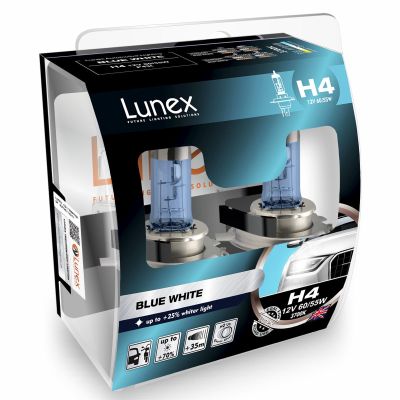 LUNEX H4 472 BLUE WHITE Headlight Halogen Bulbs 12V 60/55W P43t + 25% whiter light 3700K duobox (2 units)