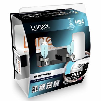 LUNEX HB4 9006 BLUE WHITE Headlight Halogen Bulbs 12V 55W P22d + 25% whiter light 3700K duobox (2 units)