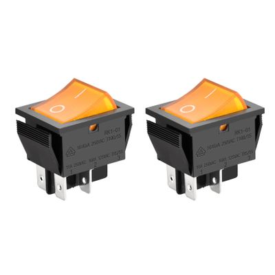 Heschen Rocker Switch ON-Off DPST 4 Terminals, Yellow Light 16A 250VAC 2Pack
