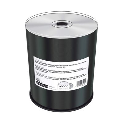Professional Line CD-R 700Mb|80min 52x Write Speed, Full Surface Printable (Inkjet Printer), Silver, Fully Metallised, Silver Writing Page, 100 Cake Box