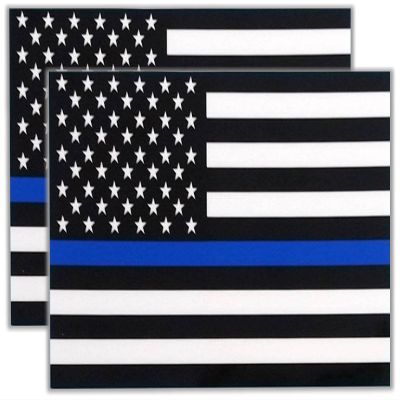 Thin Blue Line, 2 Pack, Flag, I Make Decals, Waterproof, Subdued US Flag Decal with Blue Stripe, White Vinyl Base, 3" X 5", Hard Hat, Lunch Box, Vinyl Decal car Sticker