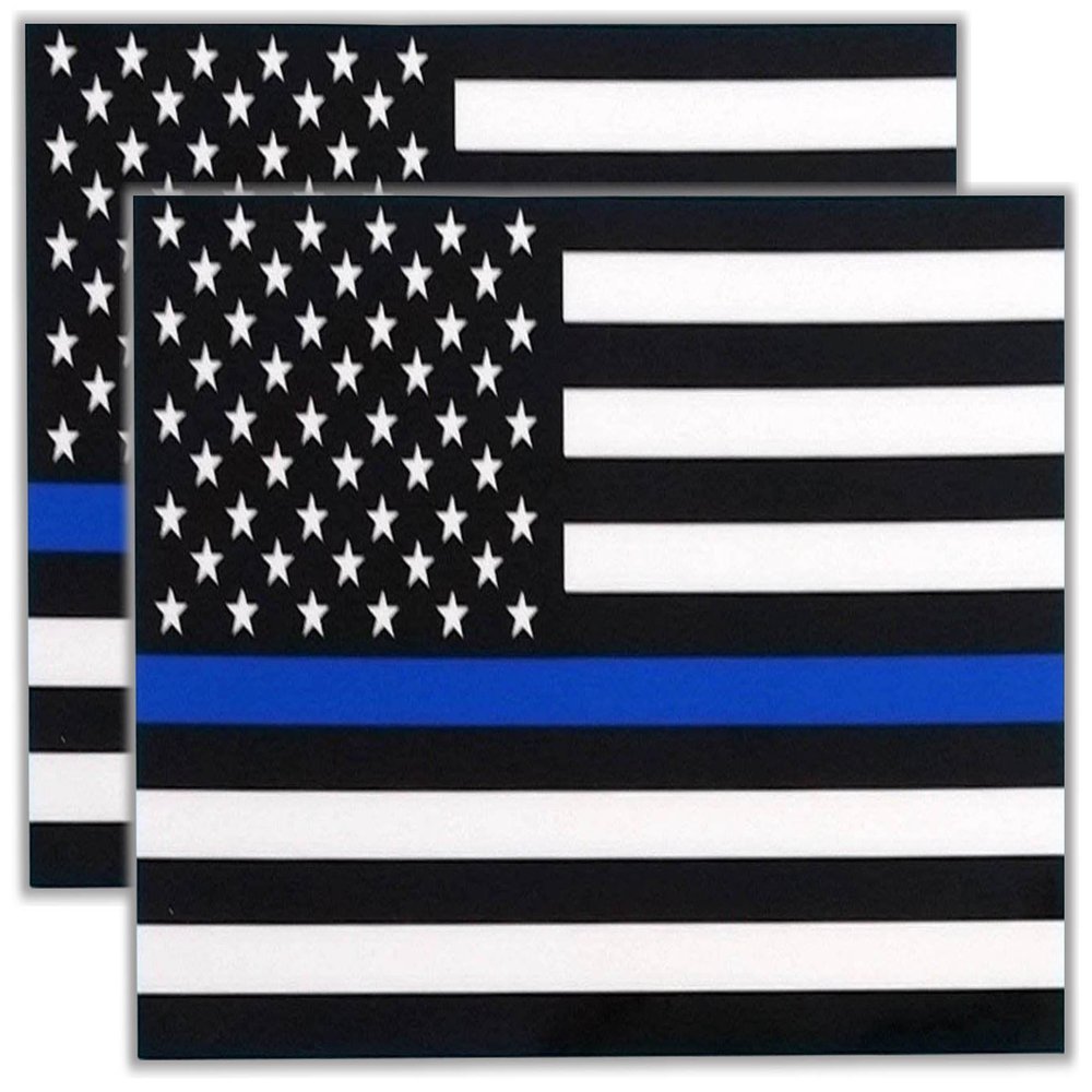 Thin Blue Line, 2 Pack, Flag, I Make Decals, Waterproof, Subdued US Flag Decal with Blue Stripe, White Vinyl Base, 3" X 5", Hard Hat, Lunch Box, Vinyl Decal car Sticker