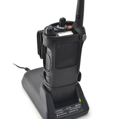 Turtleback Carry Holder for Motorola APX 8000 Fire and Police Two Way Radio Belt Clip Holster Case, Black Leather Pouch with Heavy Duty Rotating Ratcheting 2.25" Belt Loop