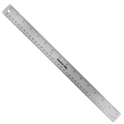 Pacific Arc Stainless Steel 15 Inch Metal Ruler Non-Slip Cork Back, with Inch and Metric Graduations