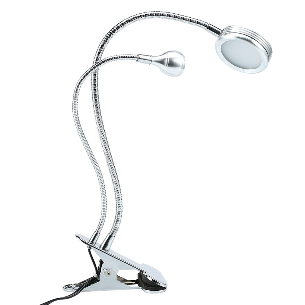 ZJchao Clip-On LED Desk Light, Portable Double Headed USB Powered Adjustable Clamp for Reading Makeup Manicure Lash Extensions and General Use
