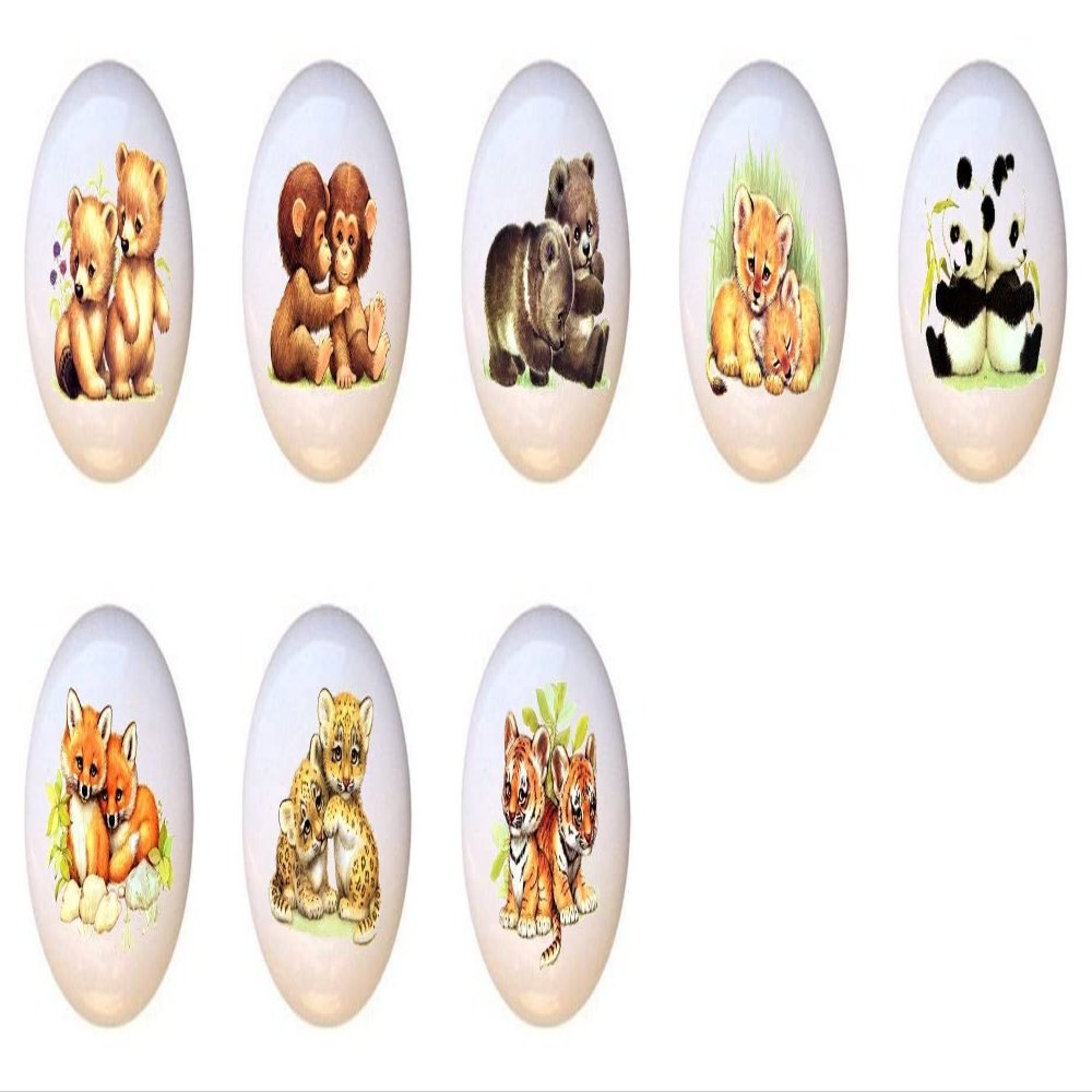 SET OF 8 KNOBS - The Baby Animals Collection - DECORATIVE Glossy CERAMIC Cupboard Cabinet PULLS Dresser Drawer KNOBS