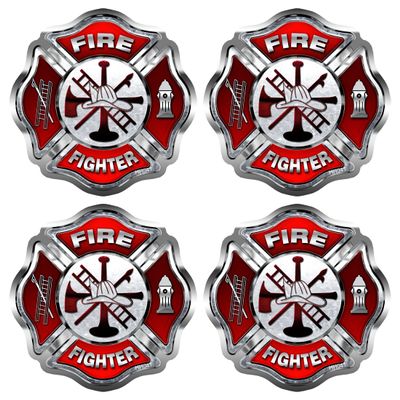 Firefighter RED Cross Hard hat Sticker - 4 Pack #HH041 USA Helmet Vinyl Decal Tool Box Fire Fighter