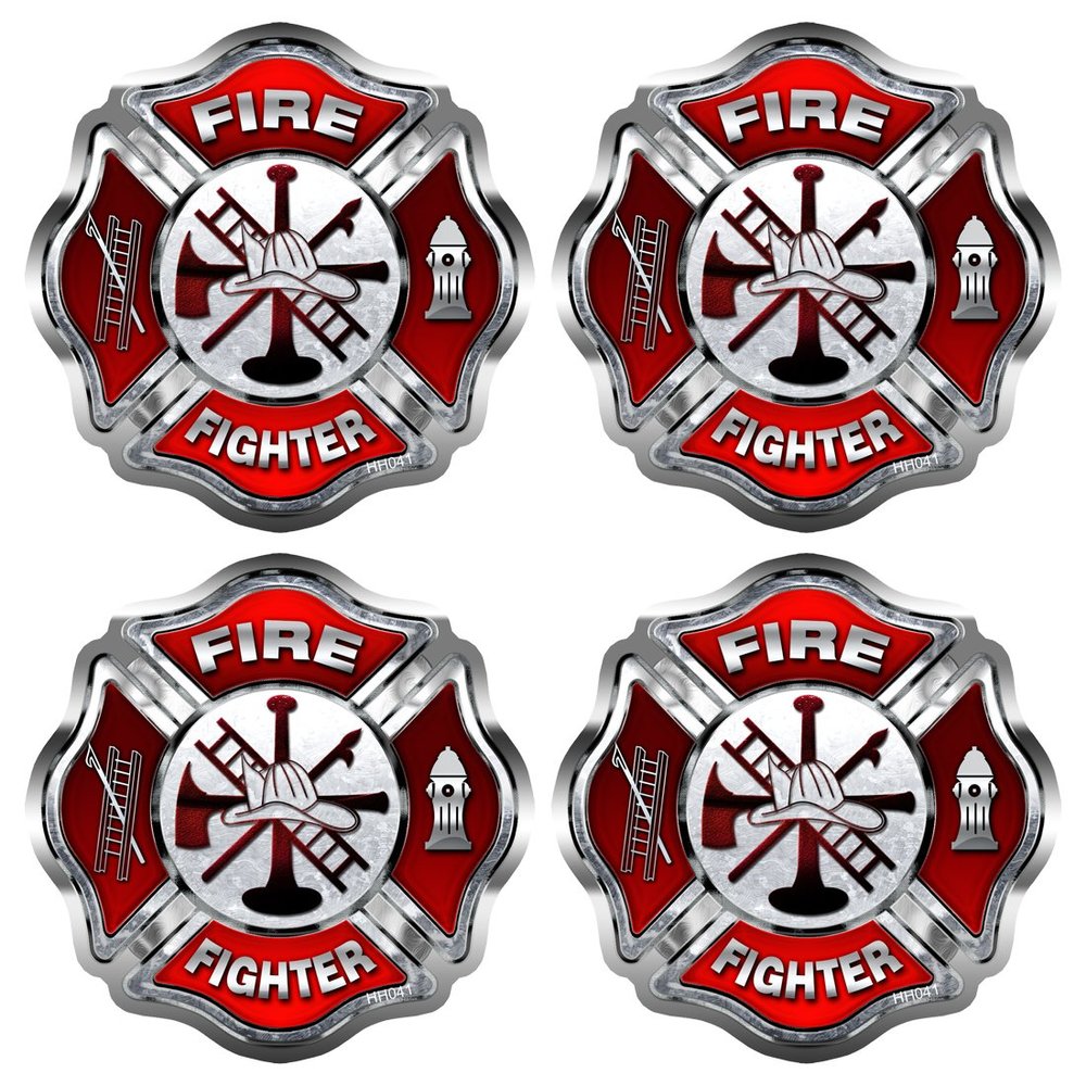 Firefighter RED Cross Hard hat Sticker - 4 Pack #HH041 USA Helmet Vinyl Decal Tool Box Fire Fighter