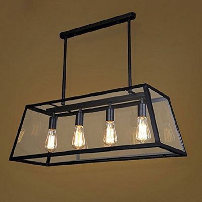 Industrial Rustic Lodge Hanging Island Light - LITFAD 30.7" Wide Foyer 4 Light Antique Vintage Chandelier Pendant Light with Square Acrylic Shade