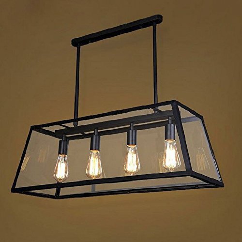 Industrial Rustic Lodge Hanging Island Light - LITFAD 30.7" Wide Foyer 4 Light Antique Vintage Chandelier Pendant Light with Square Acrylic Shade