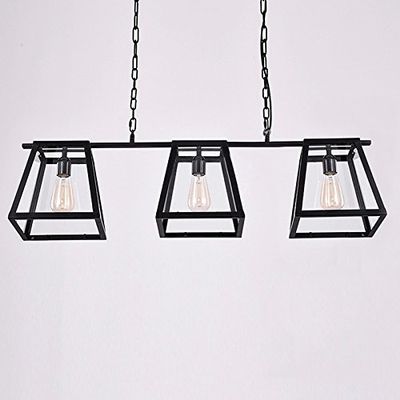 Adjustable Industrial Retro Hanging Island Light - LITFAD 40" Wide Three Light Antique Vintage Chandelier Pendant Light with Square Glass Shade