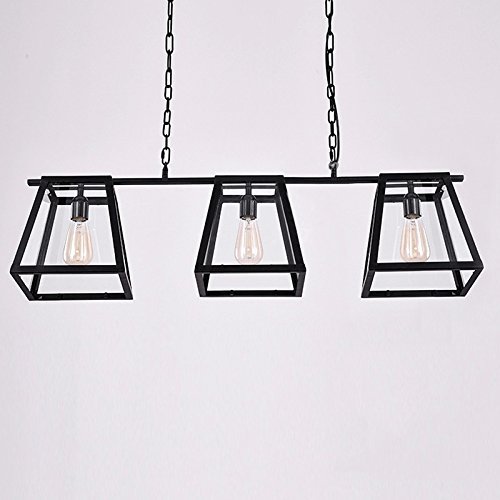 Adjustable Industrial Retro Hanging Island Light - LITFAD 40" Wide Three Light Antique Vintage Chandelier Pendant Light with Square Glass Shade