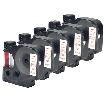5PK Compatible with Dymo Standard D1 45012 Red on Clear Label Maker Tape Compatible for LabelManager 160 450 210D PnP 420P(1/2" x23' 12mmx7m)