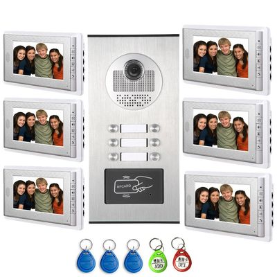 AMOCAM Video Intercom Entry System, Wired 7" LCD Monitor Video Door Phone Kits for 6 Units Apartment, Support Monitoring, Unlock, Dual Way Door Intercom, ID Keyfob Unlock,New