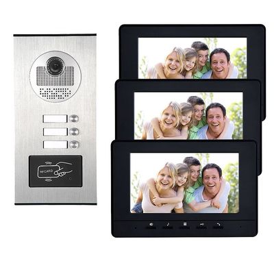 AMOCAM 3 Units Apartment Intercom System, Video Intercom Video Door Phone Kit, HD Camera 7" Monitor with ID keyfobs Unlock for 3 Household or Office
