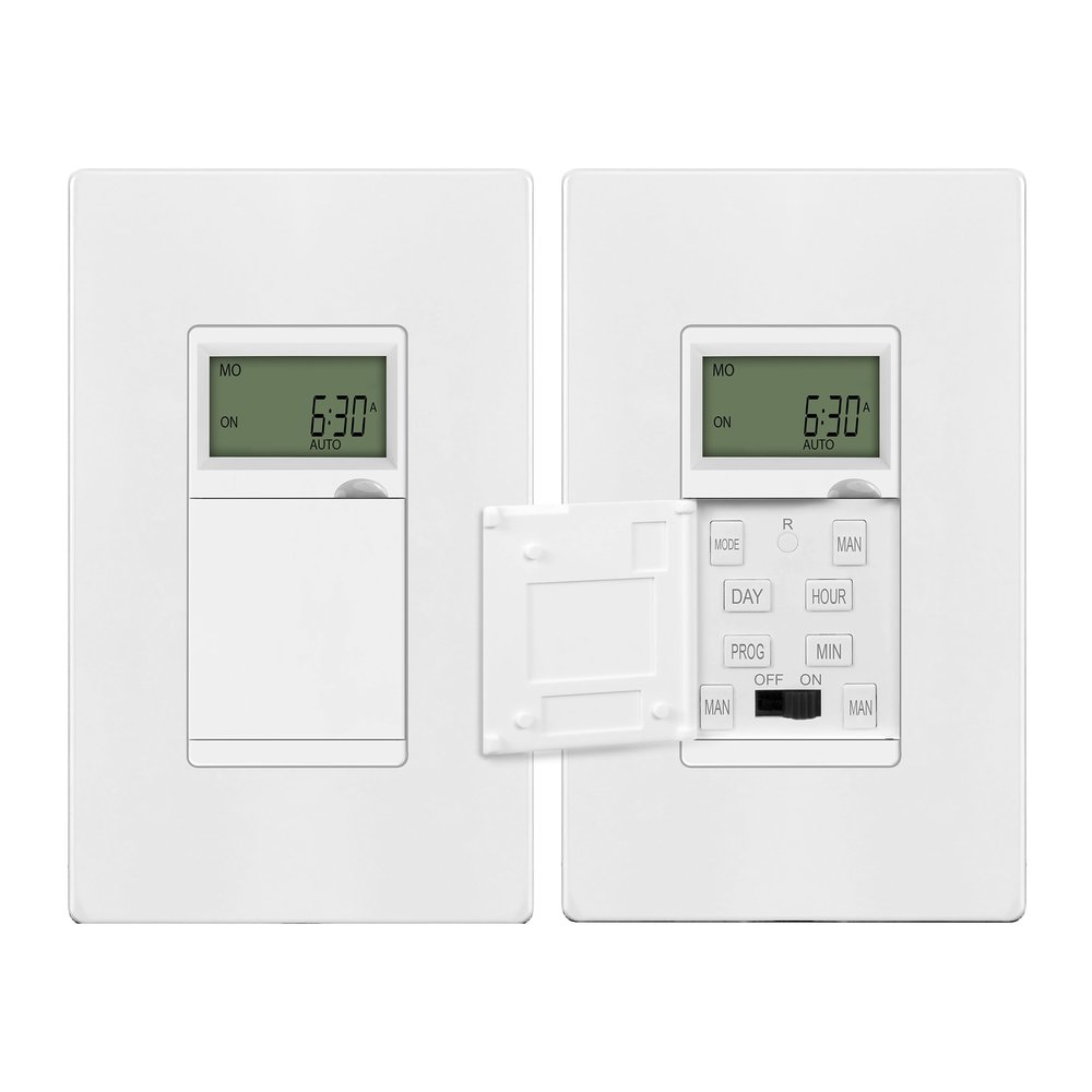 ENERLITES Programmable Digital Timer Switch for Lights, Fans, Motors, 7-Day 18 ON/OFF Timer Settings, Single Pole, Neutral Wire Required, UL Listed, HET01-C, White, 2 Pack
