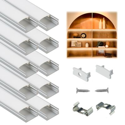 Muzata 10Pack 6.6FT/2M LED Channel Aluminum U Shape Silver LED Strip Diffuser Channel with Milky White Cover Easy Installation U1SW WW 2M