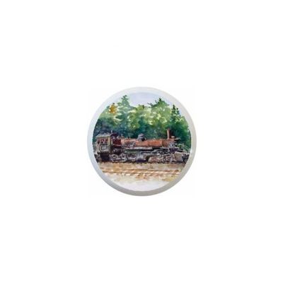 Train Scene Design #001 - Trains Locomotives - DECORATIVE Glossy CERAMIC Cupboard Cabinet PULLS Dresser Drawer KNOBS