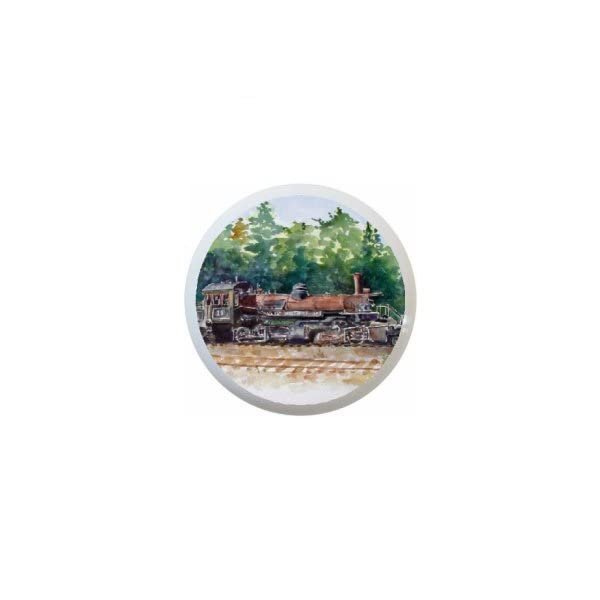 Train Scene Design #001 - Trains Locomotives - DECORATIVE Glossy CERAMIC Cupboard Cabinet PULLS Dresser Drawer KNOBS