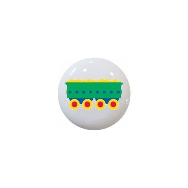 Kids Train Design #002 Green Car - Trains Locomotives - DECORATIVE Glossy CERAMIC Cupboard Cabinet PULLS Dresser Drawer KNOBS