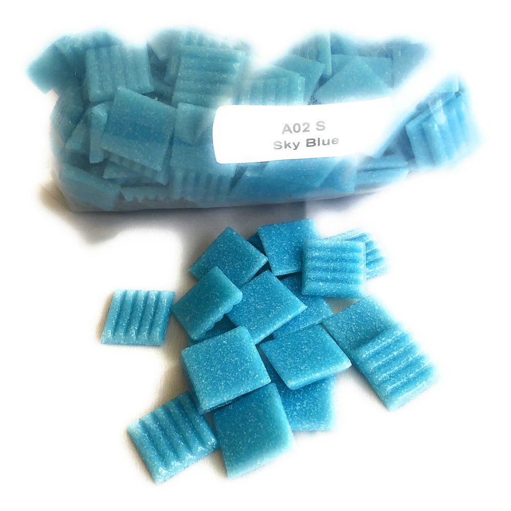 A 02 Sky Blue - Blue 3/4" Glass Tile - 1/2 lb Bag - Hakatai Glass Tile