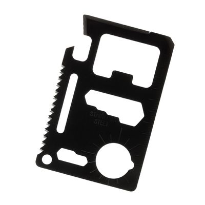 Thirsty Rhino Suviv, Survival Pocket Tool, 11 Function Credit Card Wallet Sized, Stainless Steel, Black (Set of 2)