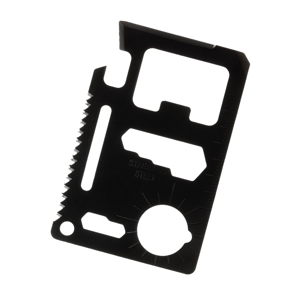 Thirsty Rhino Suviv, Survival Pocket Tool, 11 Function Credit Card Wallet Sized, Stainless Steel, Black (Set of 2)