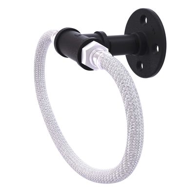 Allied Brass P-500-RG-BKM Pipeline Collection Towel Ring with Stainless Steel Braided Ring, Matte Black