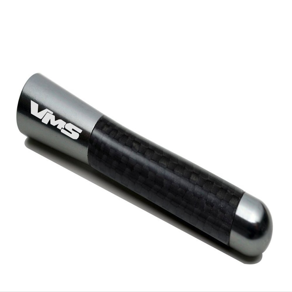 VMS RACING Gunmetal with Black Real Carbon Fiber CNC Machined Billet Aluminum Short 3" inch Antenna Compatible with KIA FORTE also called Gun Metal Dark Silver Gray Grey