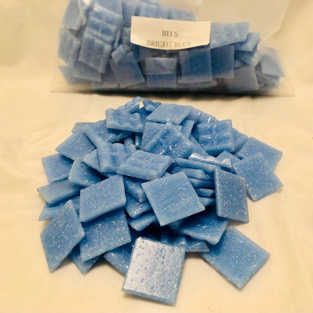 B 11 Bright Blue - 3/4" Blue Glass Tile - 1/2 lb Bag - Hakatai Glass Tile