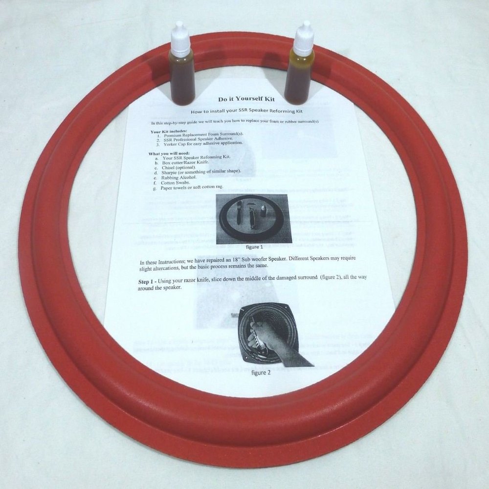 (2) Two New 15" Speaker Foam Surrounds (Cerwin Vega Red) with Instructions & Glue