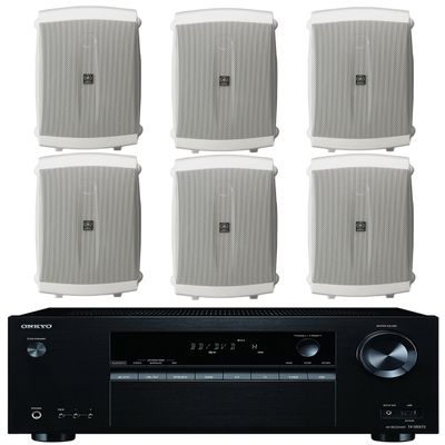 Onkyo 5.2 Channel Full 4K Bluetooth AV Home Theater Receiver + Yamaha High-Performance Natural Surround Sound 2-Way Indoor/Outdoor Weatherproof Speaker System (Set of 6)