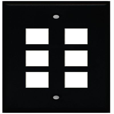 RiteAV Blank Wall Plate for Keystone Jacks - Black 1 Gang 6 Port