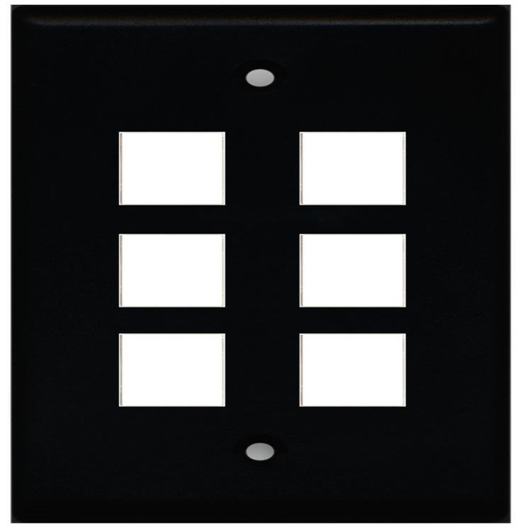 RiteAV Blank Wall Plate for Keystone Jacks - Black 1 Gang 6 Port