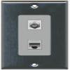 RiteAV - 1 Coax Cable TV F and 1 Cat6 Ethernet Wall Plate Decorative - Stainless Steel/Gray - Bracket Included view 1