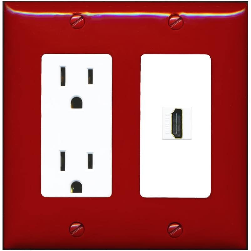 RiteAV Custom HDMI Wall Plate 1 Port - Outlet [Red/White]