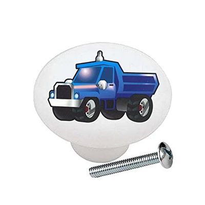 Blue Work Truck - Transportation Kids Room - DECORATIVE Glossy CERAMIC Cupboard Cabinet PULLS Dresser Drawer KNOBS