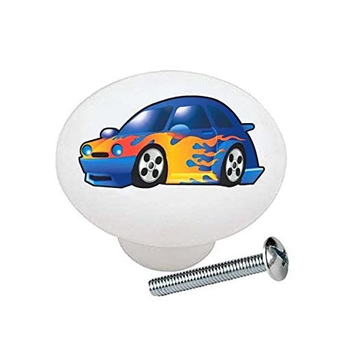 Blue Car - Transportation Kids Room - DECORATIVE Glossy CERAMIC Cupboard Cabinet PULLS Dresser Drawer KNOBS